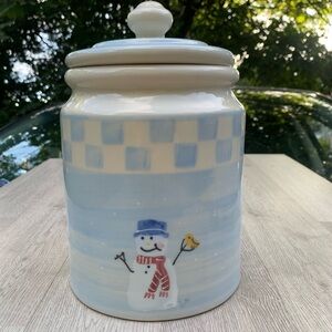 Stoneware Kitchen Canister Hartstone USA Winter Snowmen Blue 8 in Farmhouse
